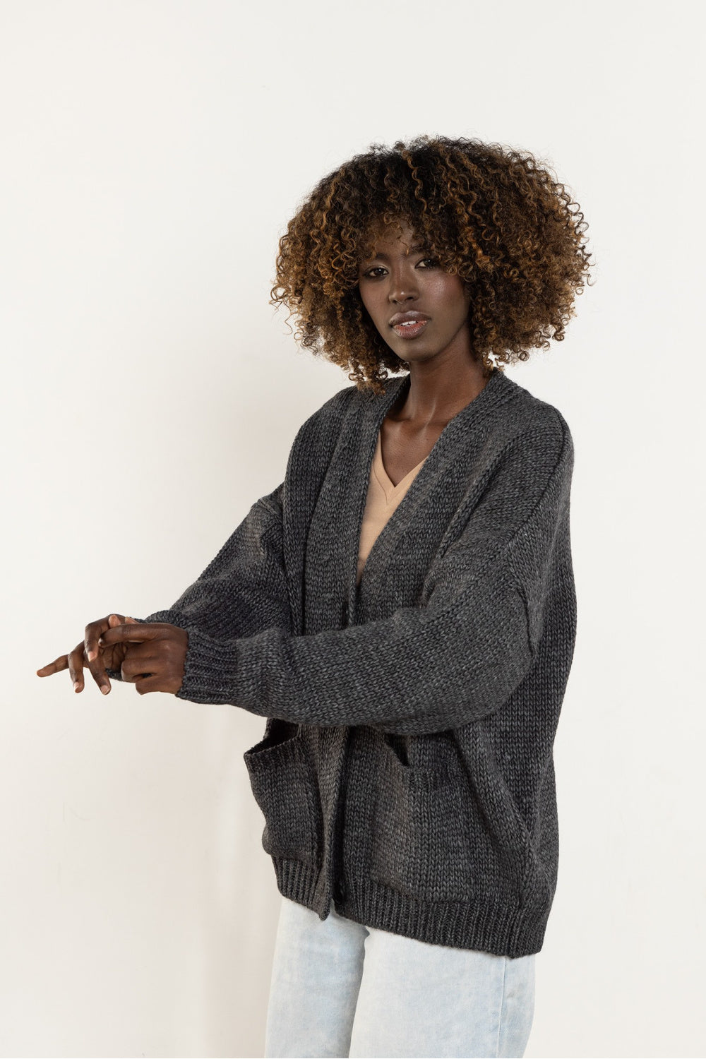 Awama Graphite V-Neck Cardigan - view 4