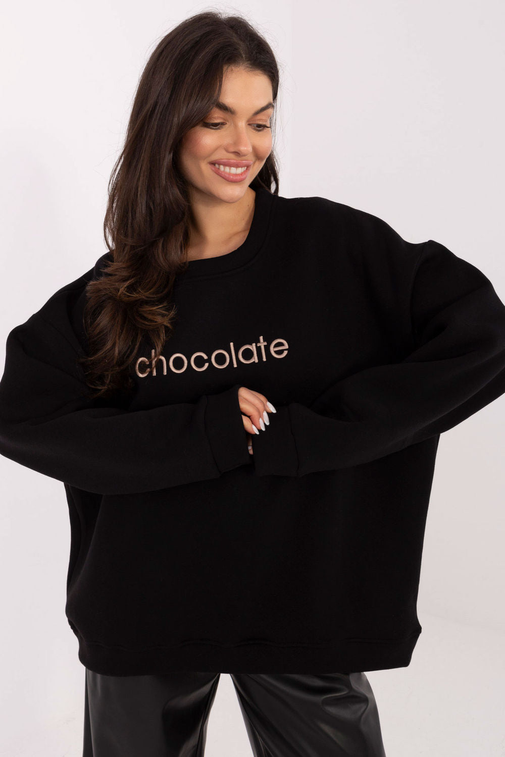 Rue Paris Black Round Neck Long Sleeve Cotton Sweatshirt