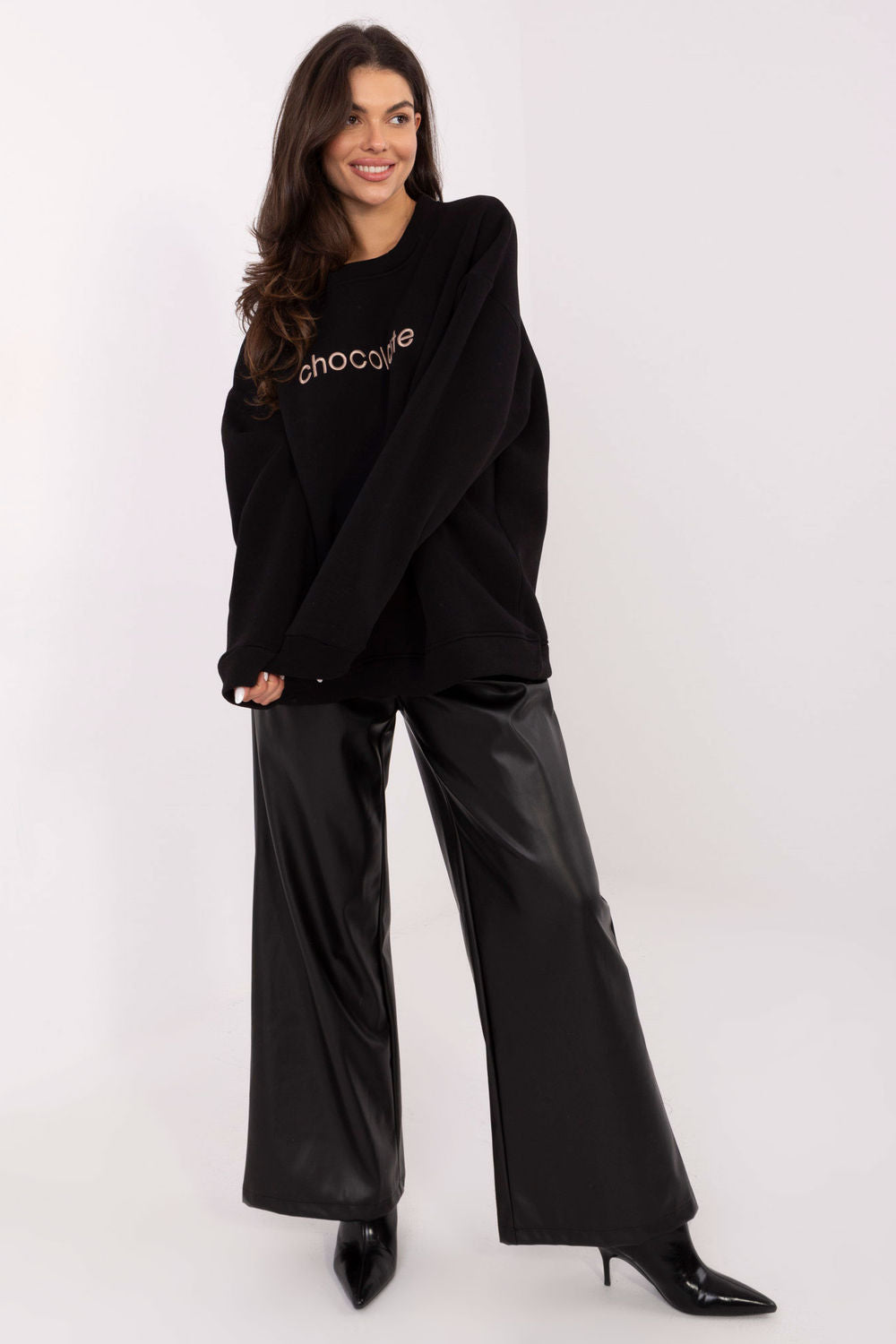 Rue Paris Black Round Neck Long Sleeve Cotton Sweatshirt - view 2