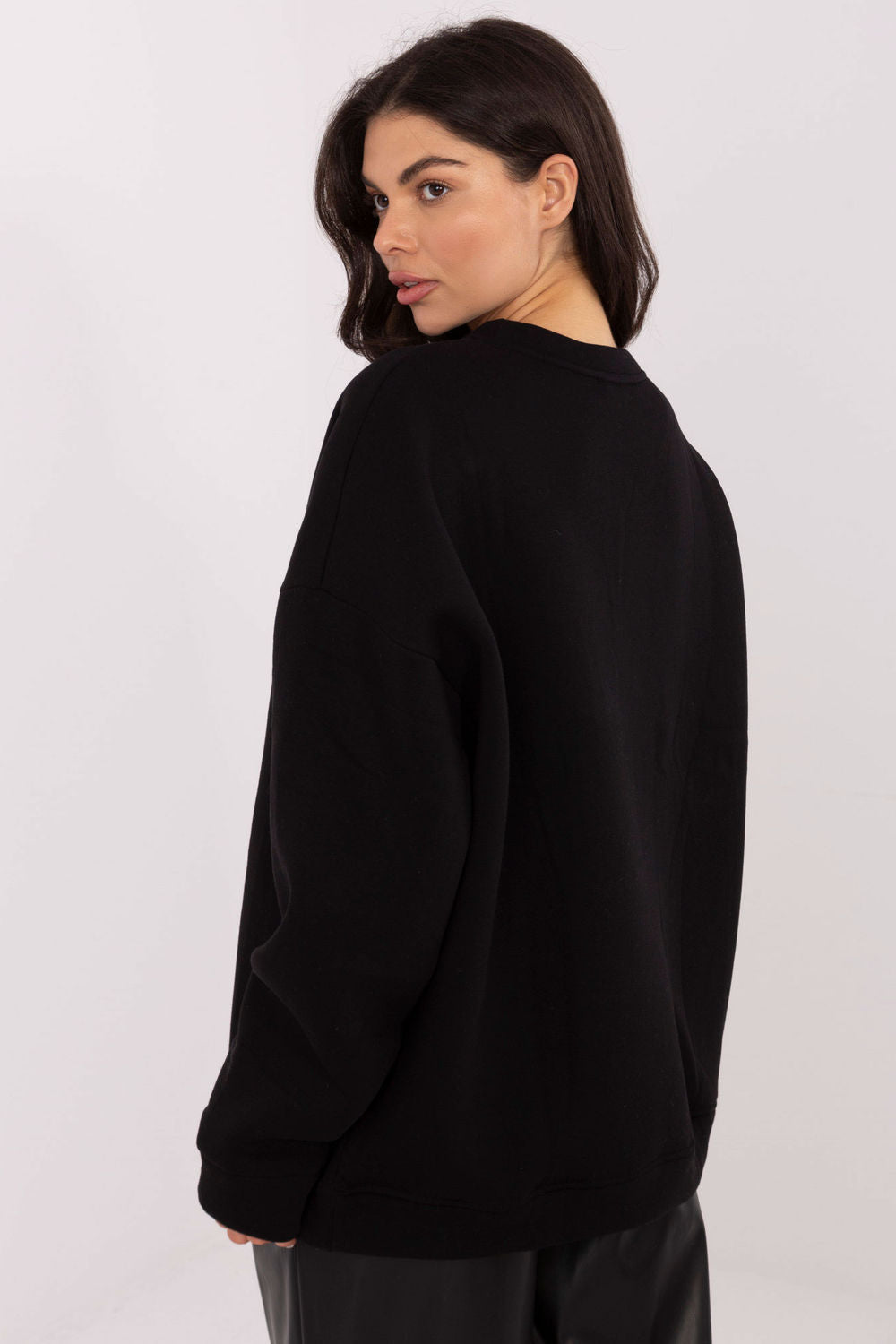 Rue Paris Black Round Neck Long Sleeve Cotton Sweatshirt - view 3