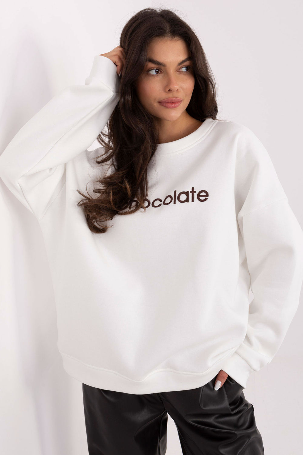 Rue Paris Ecru Long Sleeve Cotton Sweatshirt with Embroidery