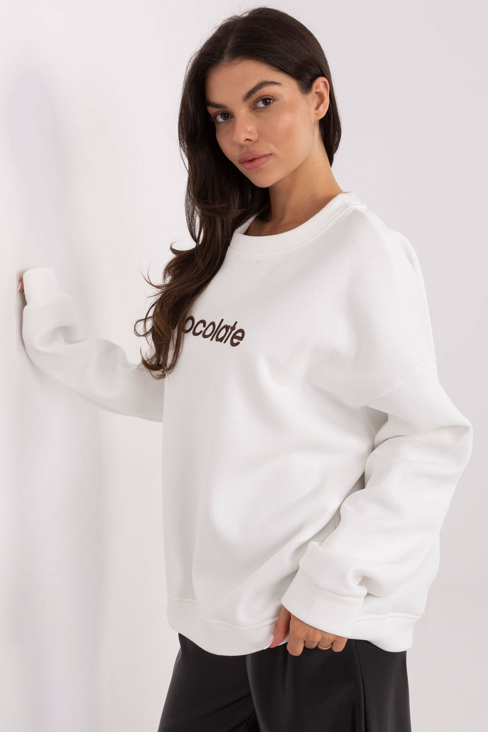Rue Paris Ecru Long Sleeve Cotton Sweatshirt with Embroidery - view 3