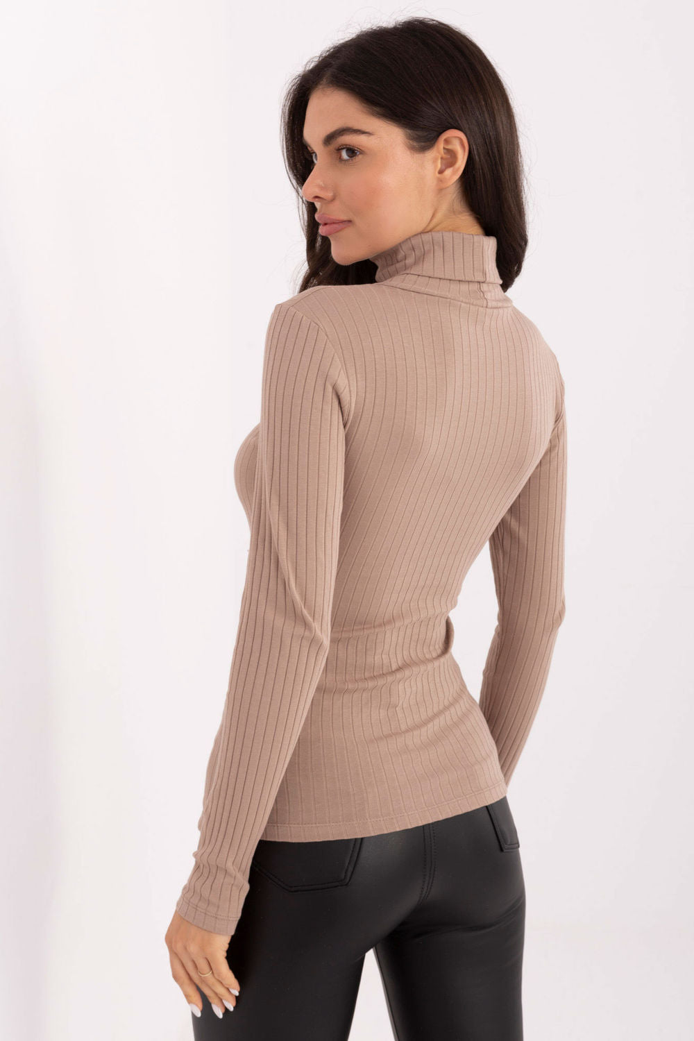 Rue Paris Dark Beige Long Sleeve Cotton Roll Neck Jumper - view 3