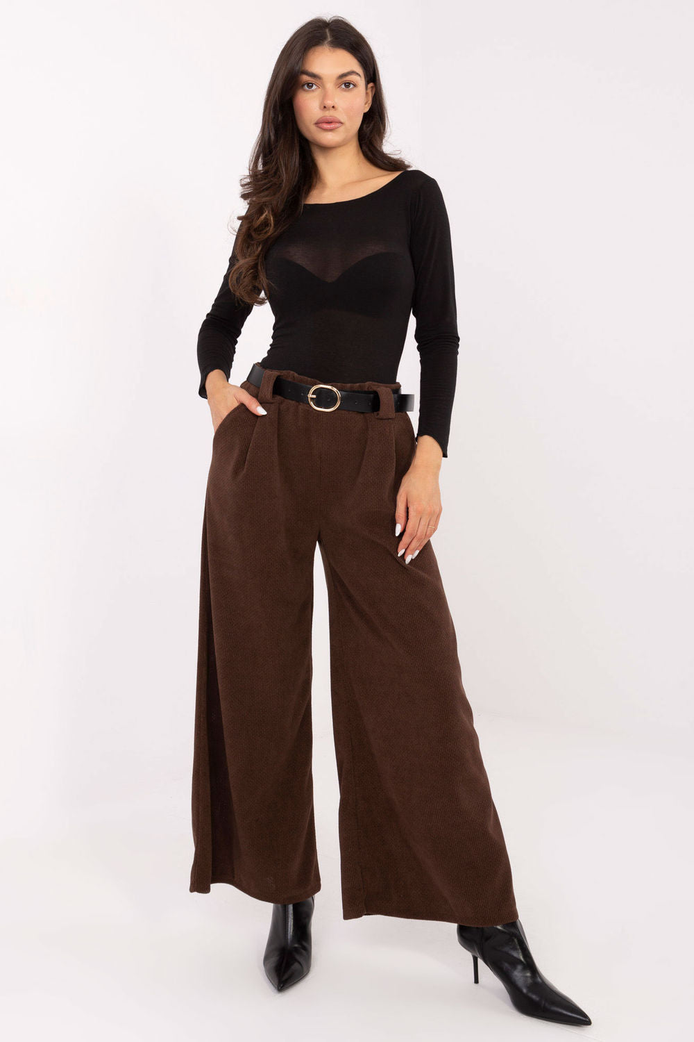 Rue Paris Brown Wide Leg High Waisted Corduroy Trousers