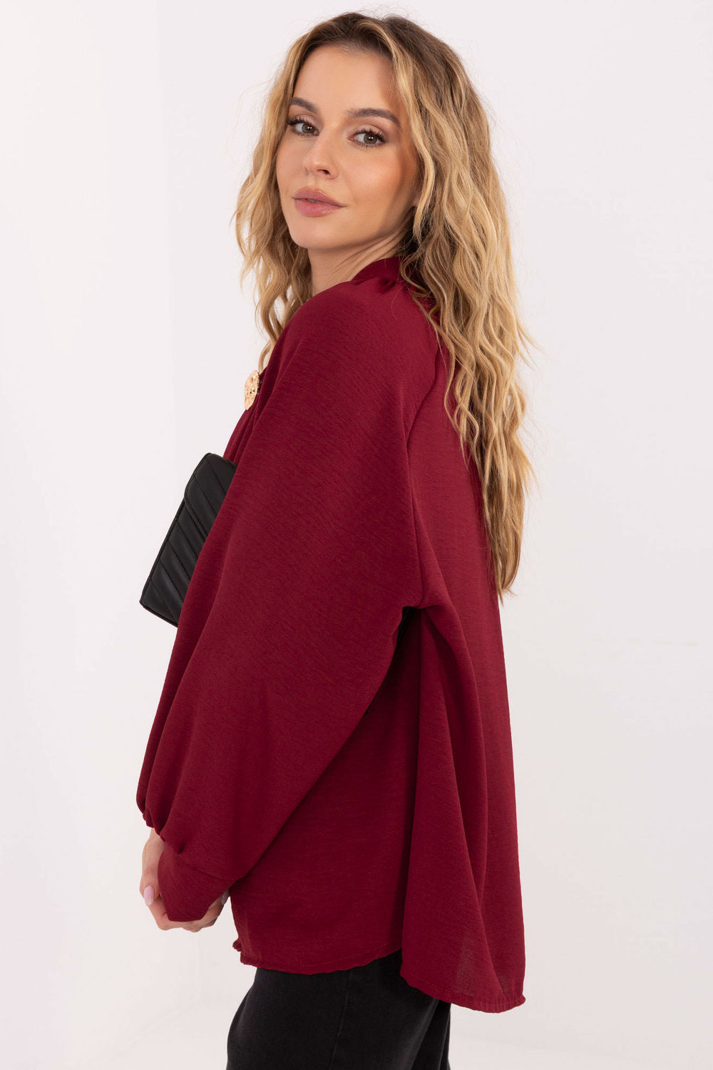 Italy Moda Burgundy Puff Sleeve Blouse - view 3