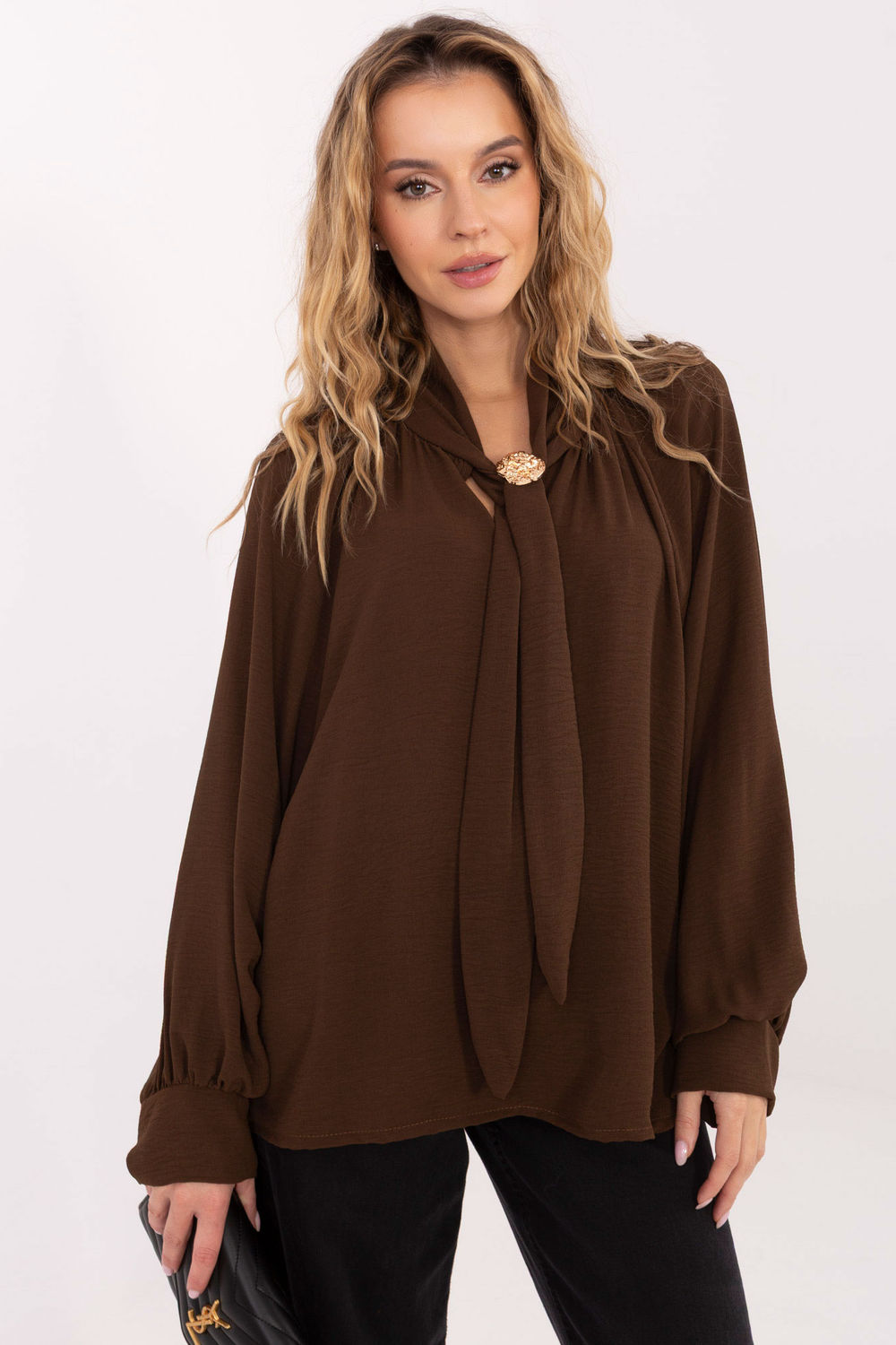 Italy Moda Brown Puff Sleeve Blouse