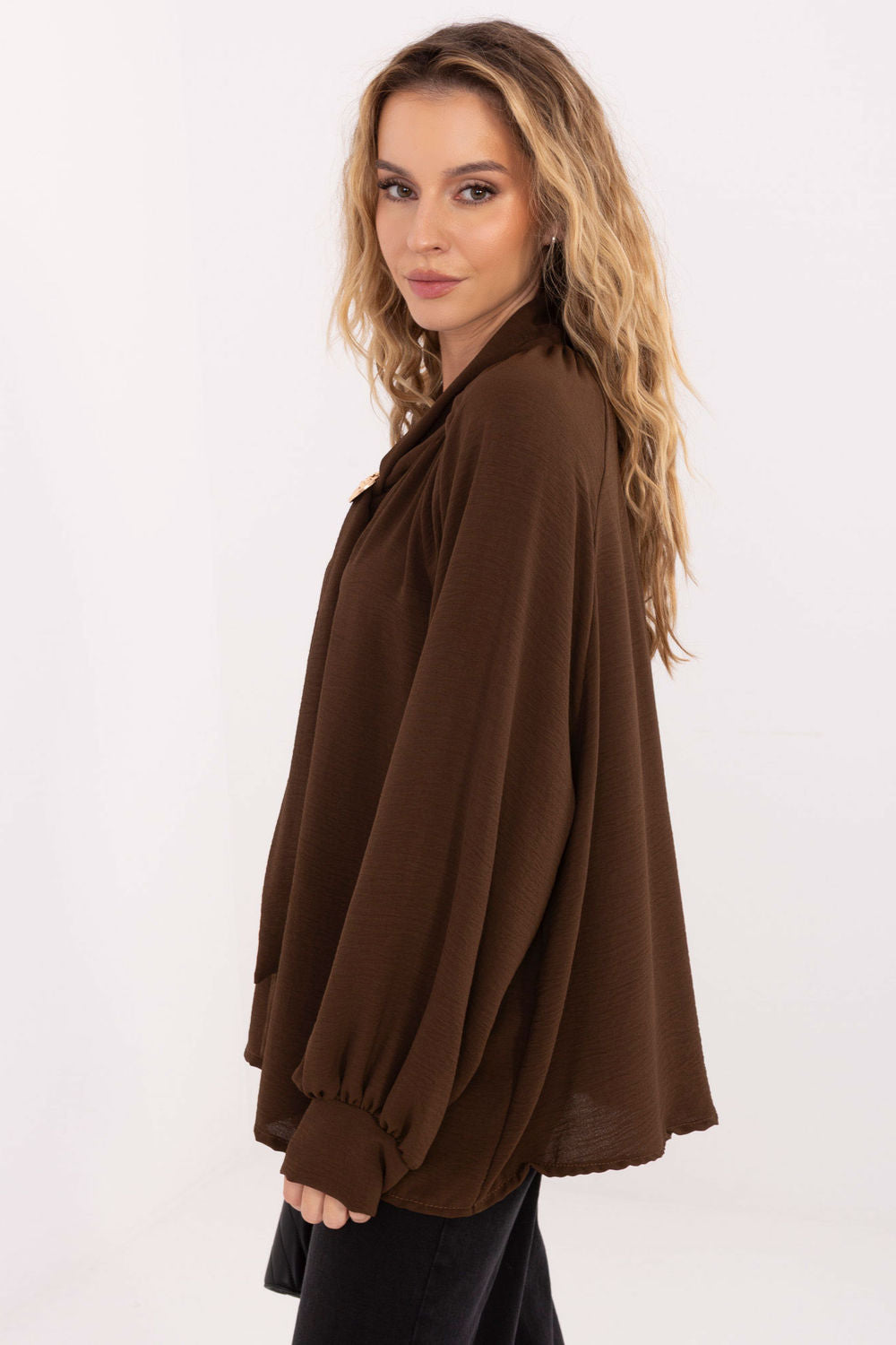 Italy Moda Brown Puff Sleeve Blouse - view 2