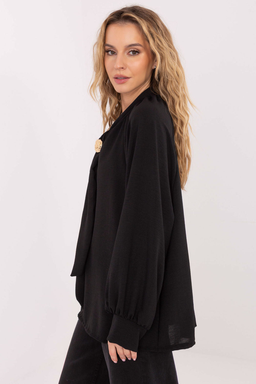 Italy Moda Black Puff Sleeve Blouse - view 2