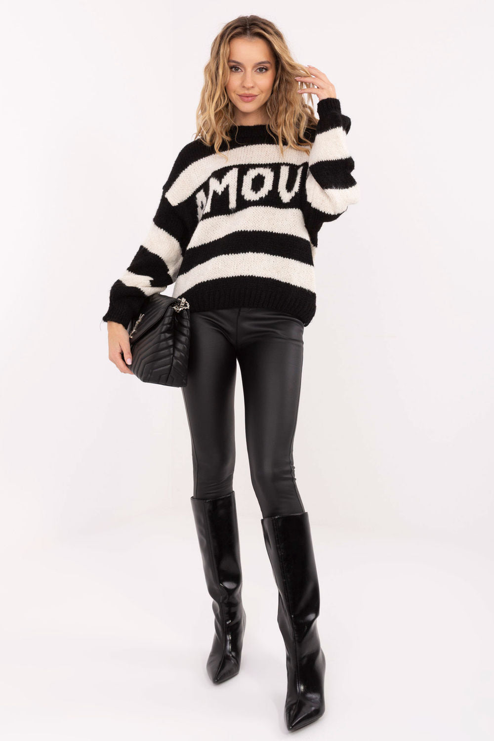 Italy Moda Black Striped Oversized Jumper - view 2
