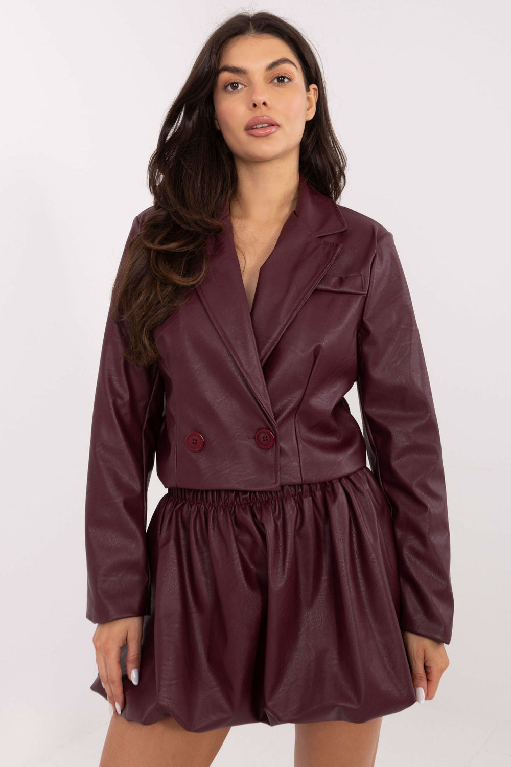 Italy Moda Burgundy Faux Leather Mini Skirt