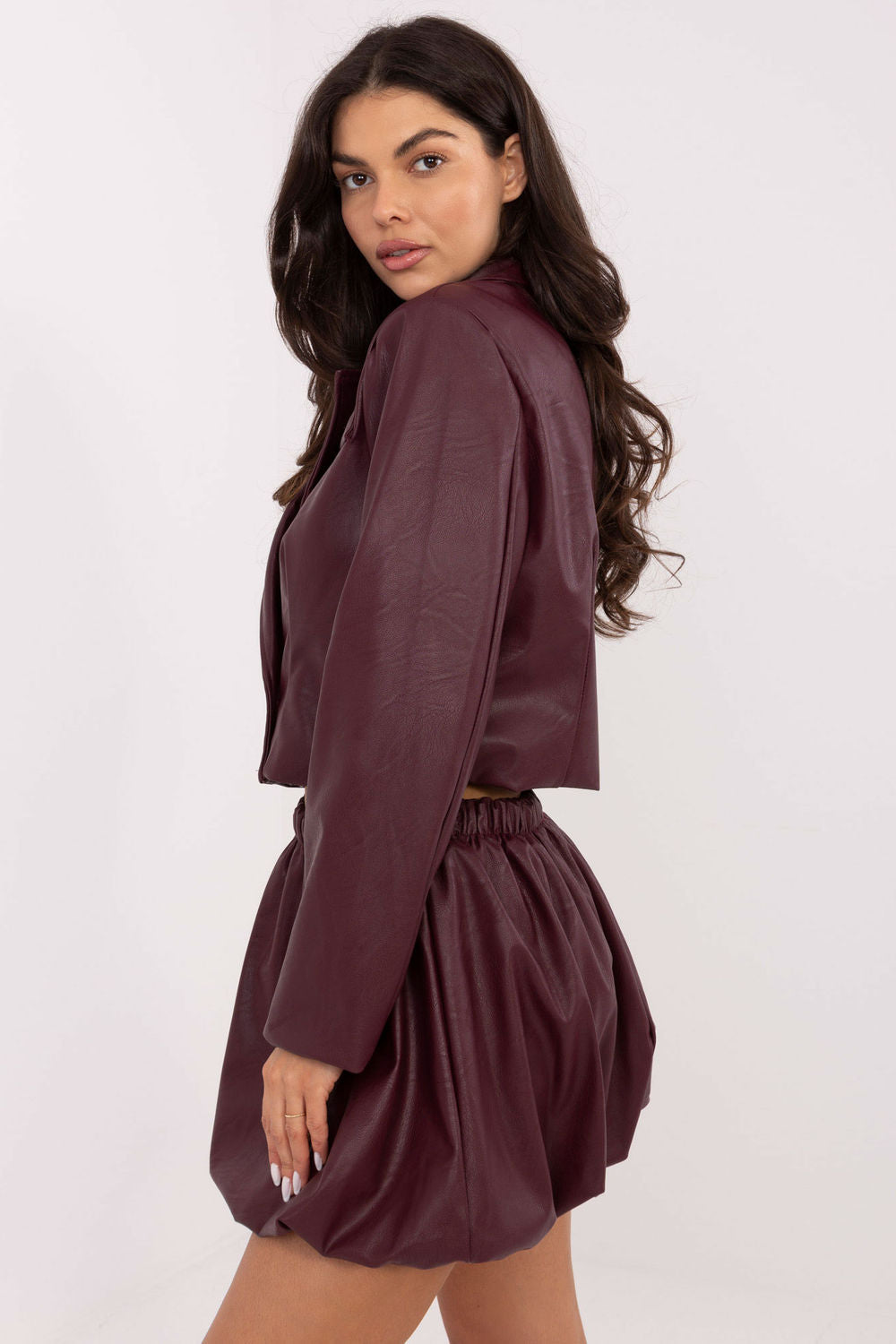Italy Moda Burgundy Faux Leather Mini Skirt - view 2