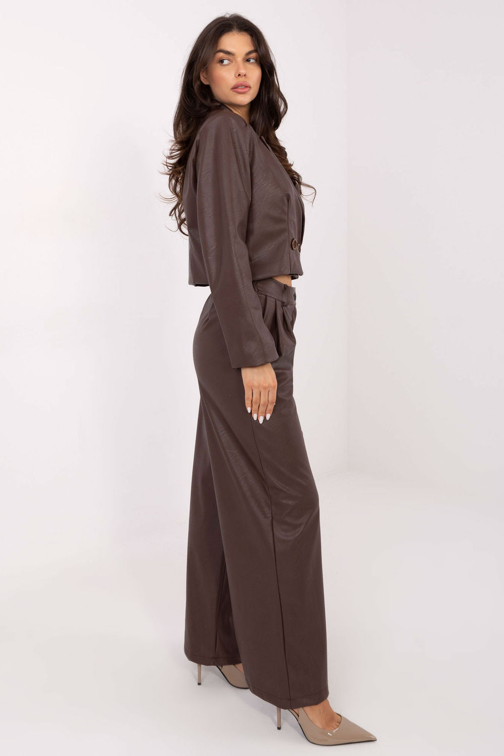 Italy Moda Brown Faux Leather Long Sleeve Jacket - view 4