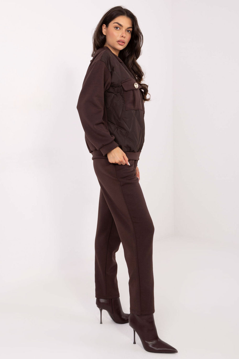 Italy Moda Dark Brown High Waisted Long Sleeve Co-Ord Set