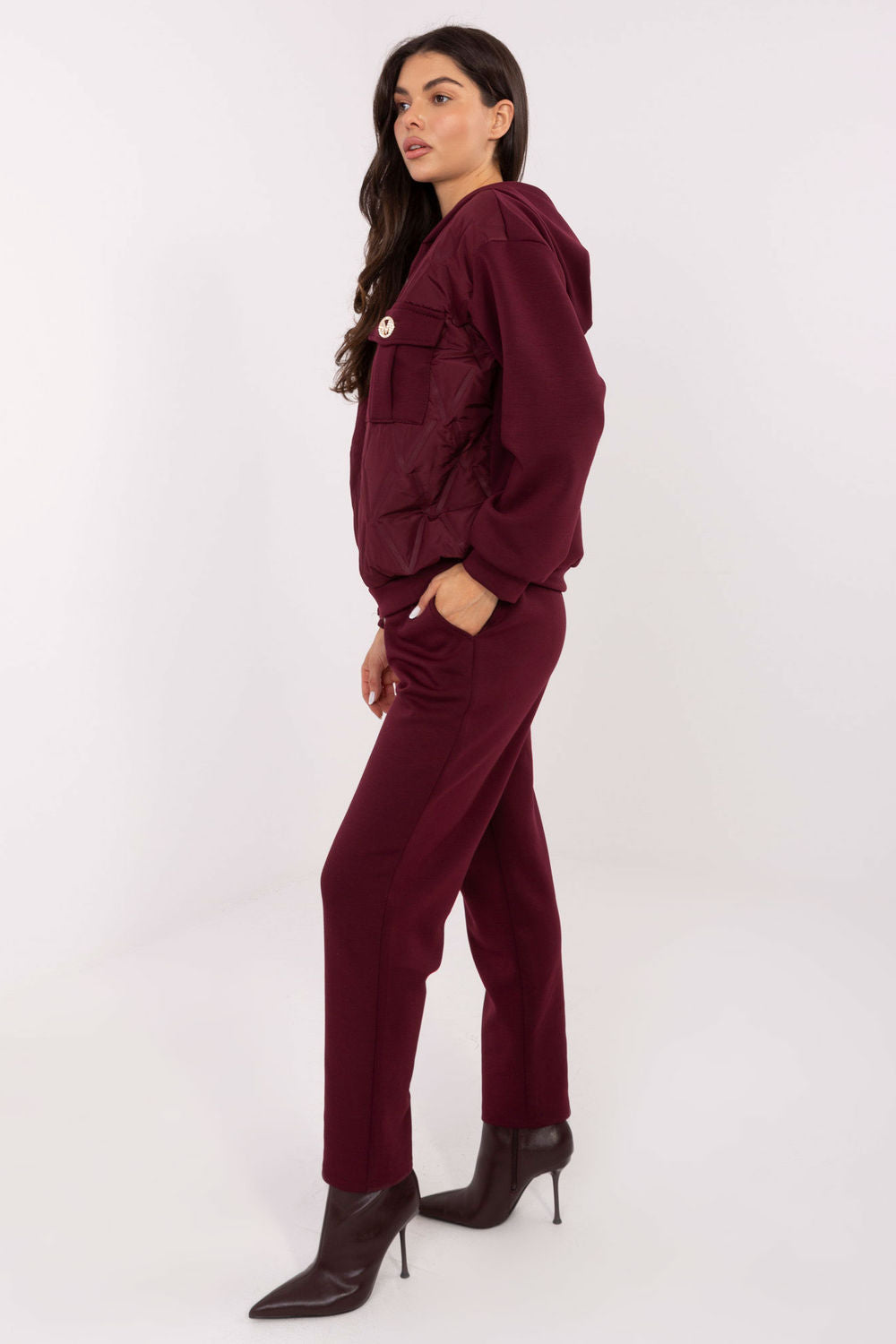 Italy Moda Burgundy High Waisted Long Sleeve Co-Ord Set - view 2