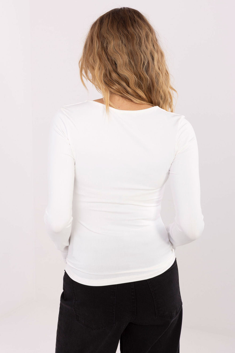 Italy Moda Ecru Bodycon V-Neck Blouse - view 3