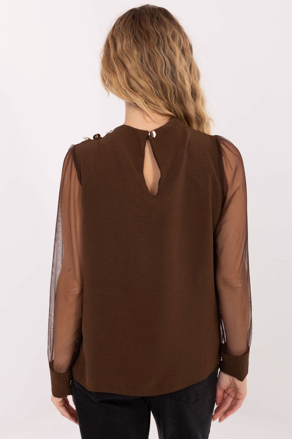 Italy Moda Brown Mesh Pleated Blouse - view 3
