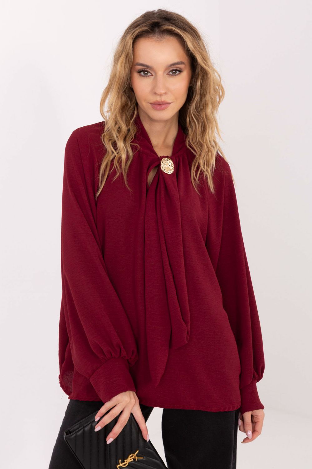 Italy Moda Burgundy Puff Sleeve Blouse - view 4