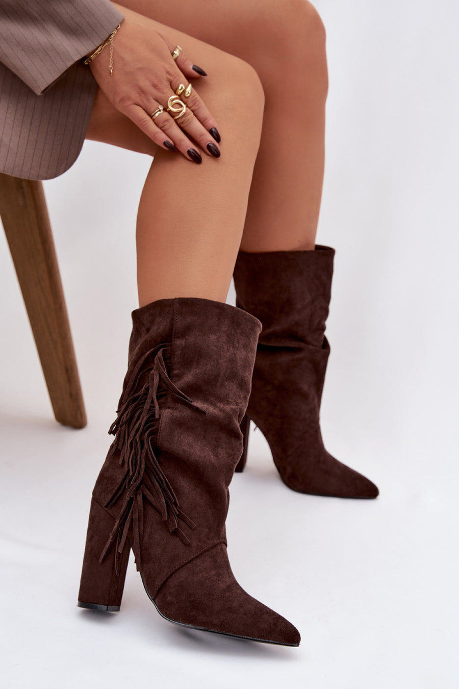 Step In Style Darlina Chocolate Faux Suede Heeled Ankle Boots