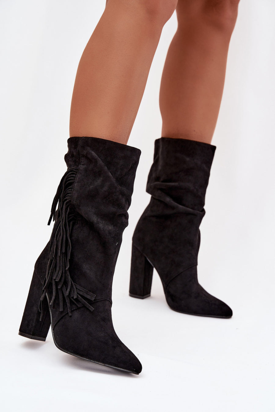 Step In Style Darlina Black Faux Suede Heeled Ankle Boots