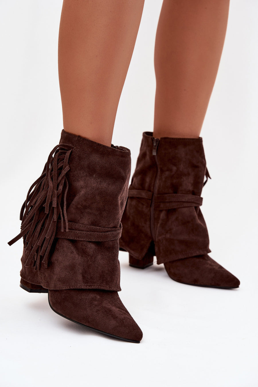 Step In Style Evelisse Chocolate Faux Suede Heeled Ankle Boots