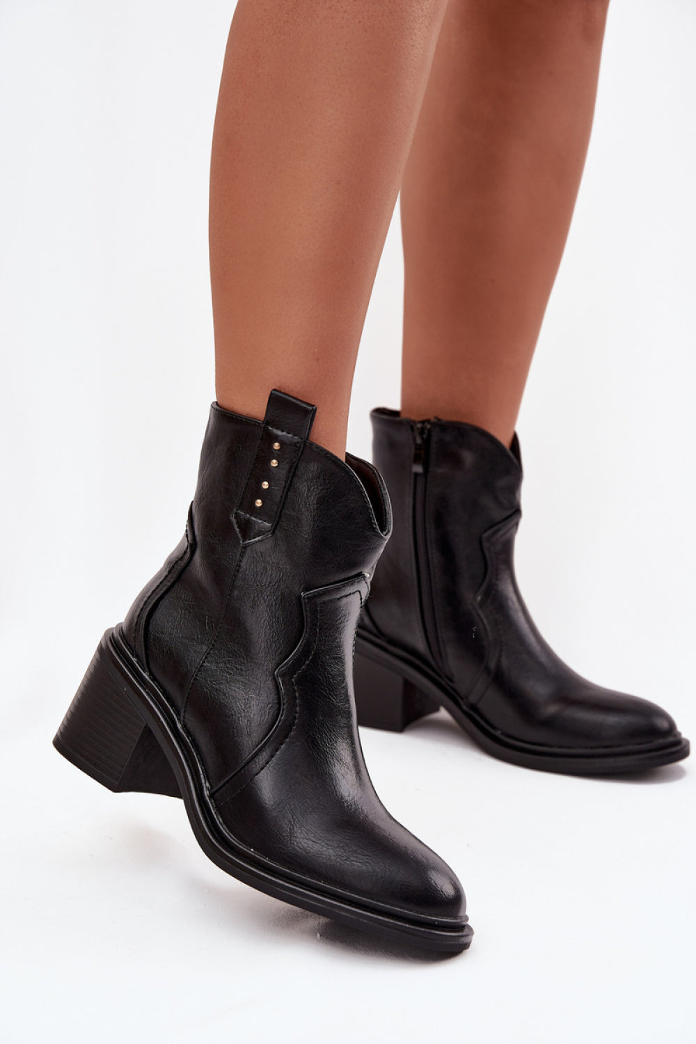 Step In Style Brilynn Black Faux Leather Heeled Ankle Boots