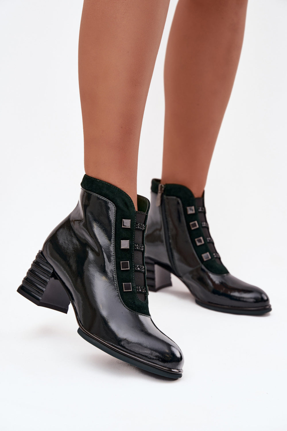 Step In Style Dark Green Heeled Ankle Boots