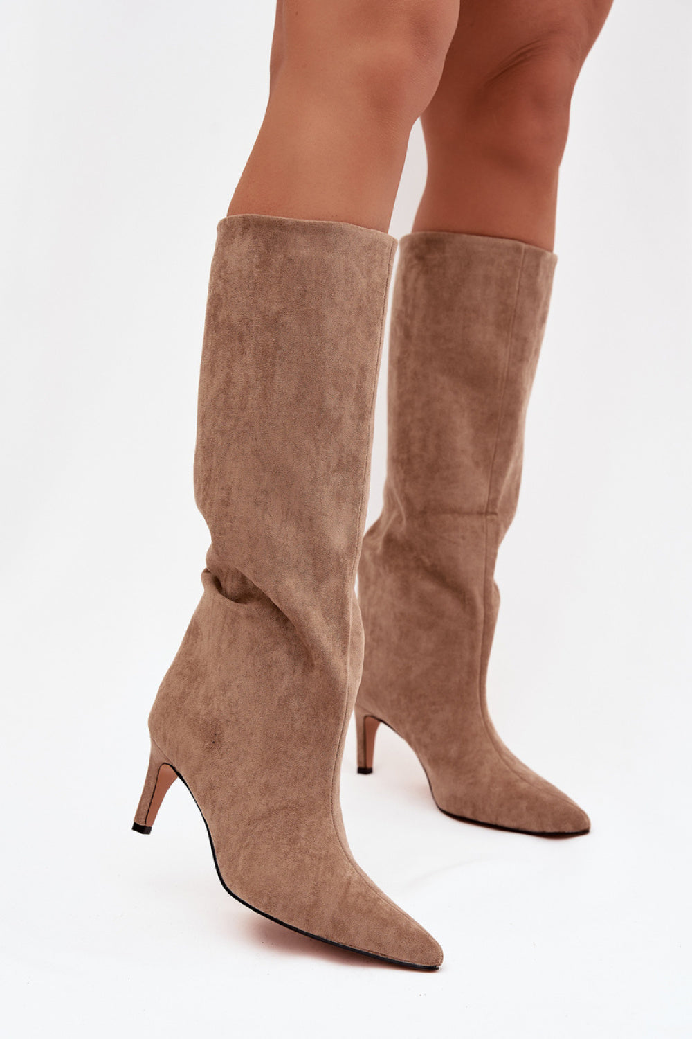 Step In Style Olivienne Beige Faux Suede Stiletto Heeled Ankle Boots