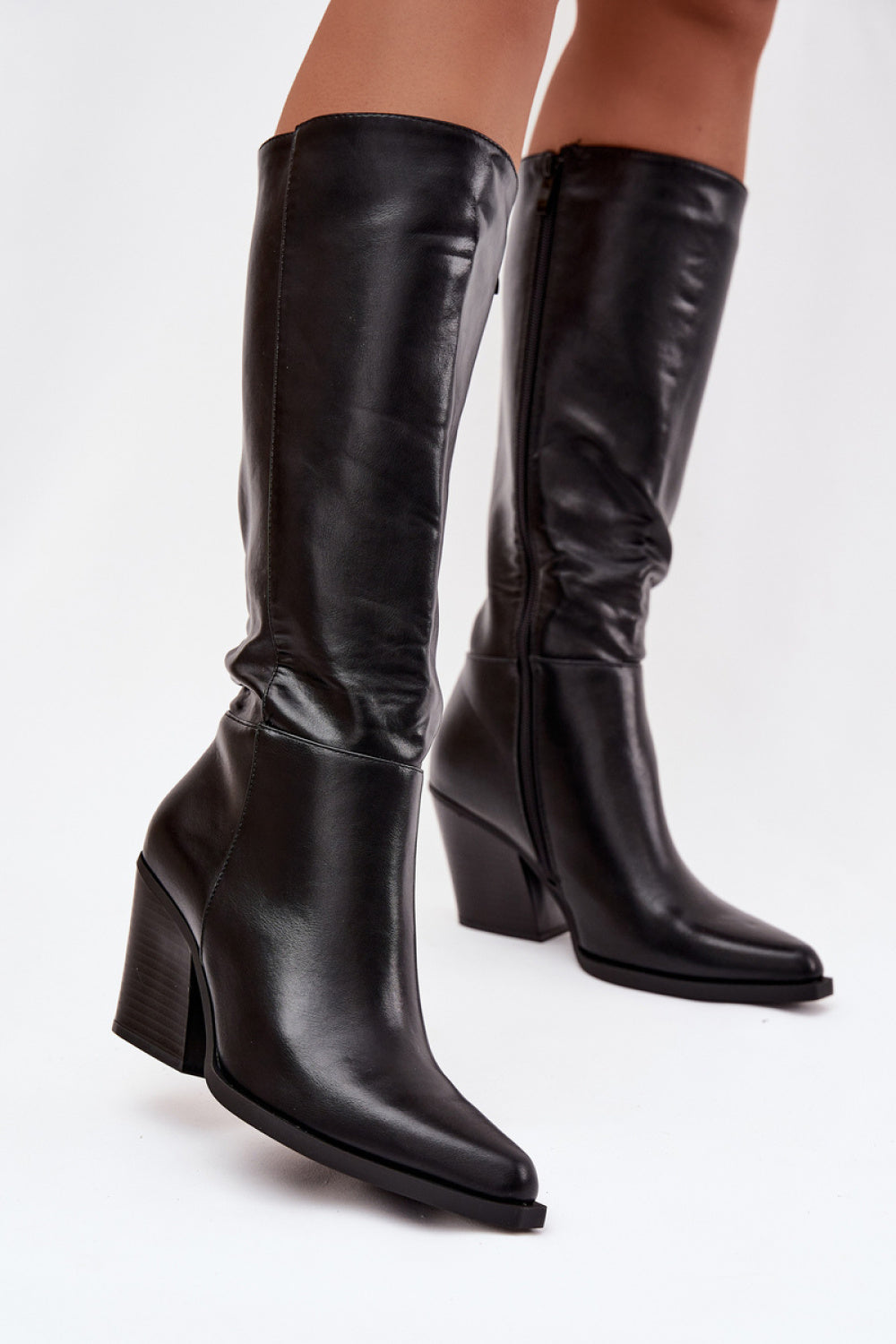 Step In Style Katelle Black Faux Leather Warm Lined Heeled Ankle Boots