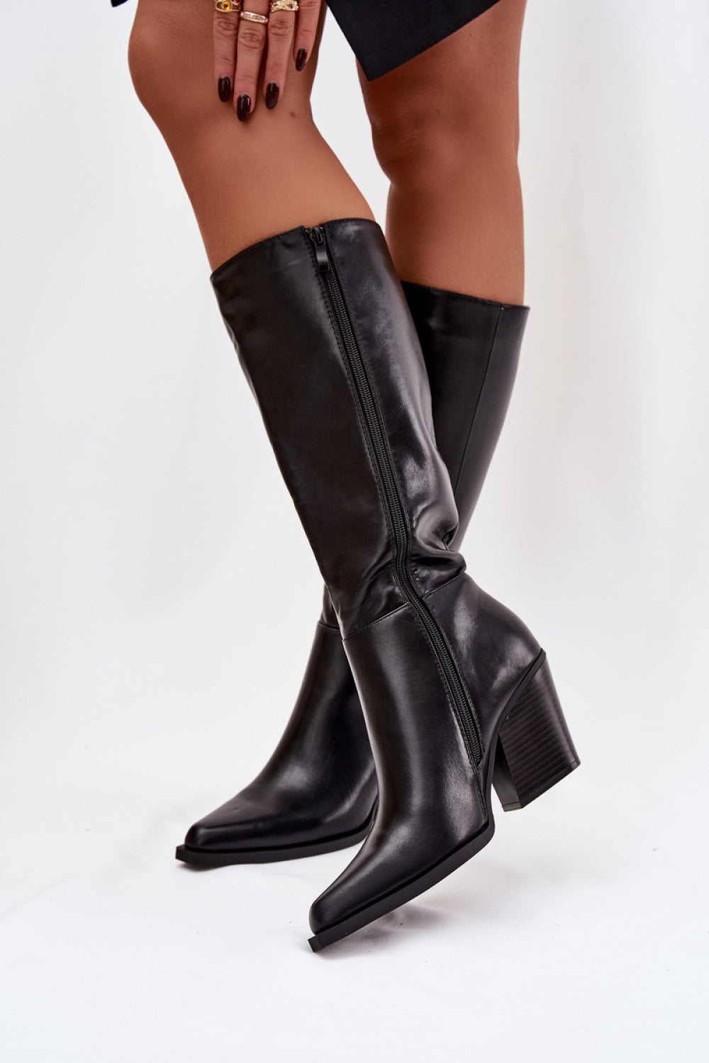 Step In Style Katelle Black Faux Leather Warm Lined Heeled Ankle Boots - view 3