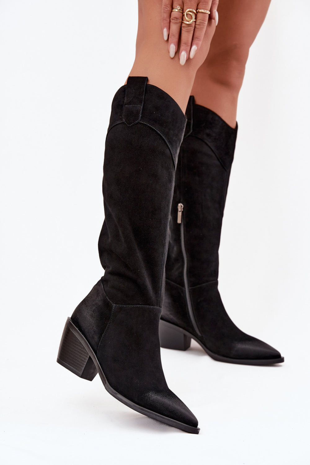 Step In Style Artiker Black Suede Heeled Ankle Boots