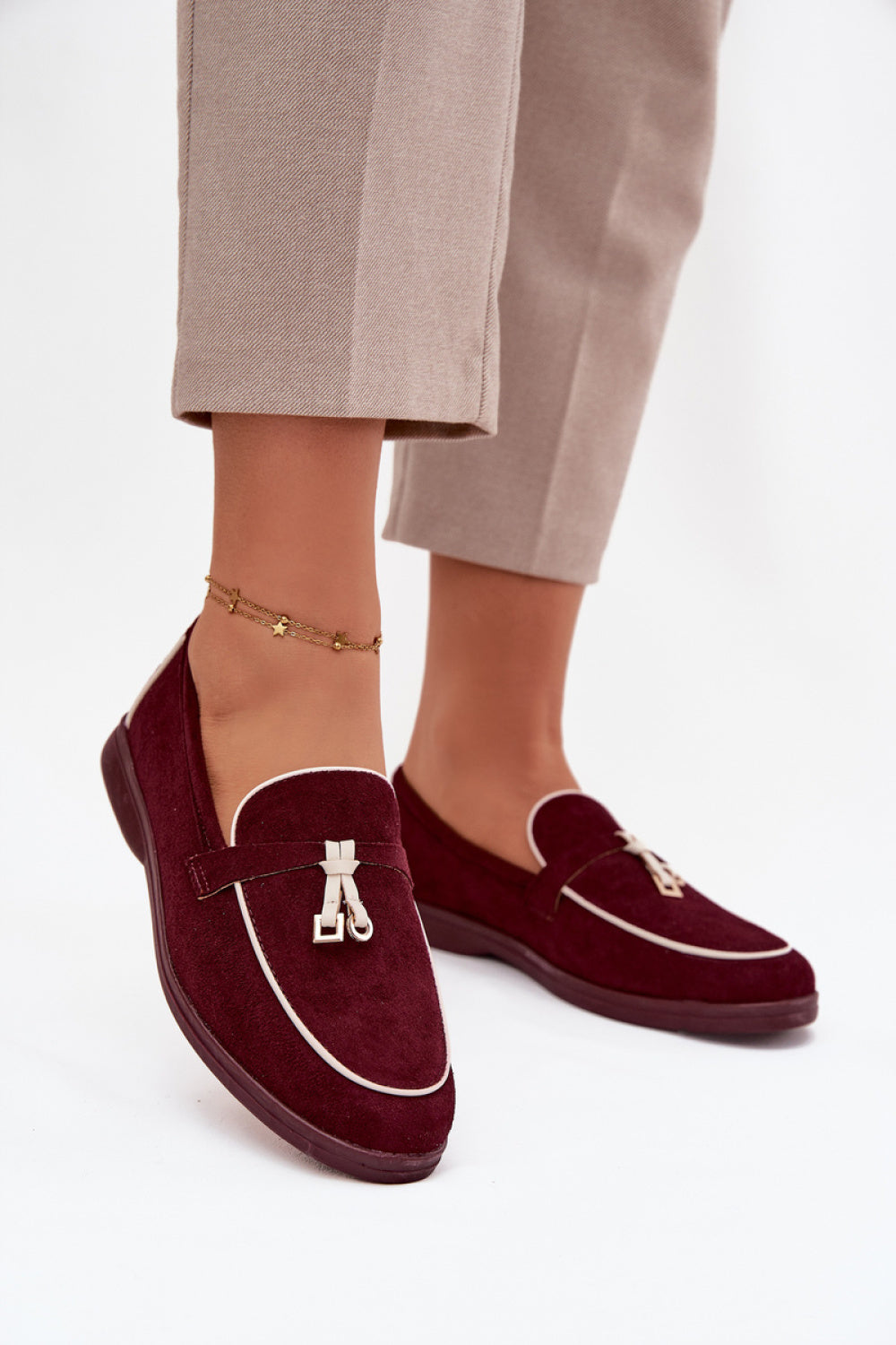 Step In Style Darwen Burgundy Faux Suede Flat Loafers