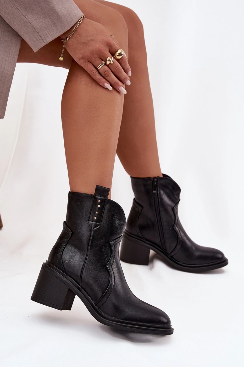 Step In Style Brilynn Black Faux Leather Heeled Ankle Boots - view 3