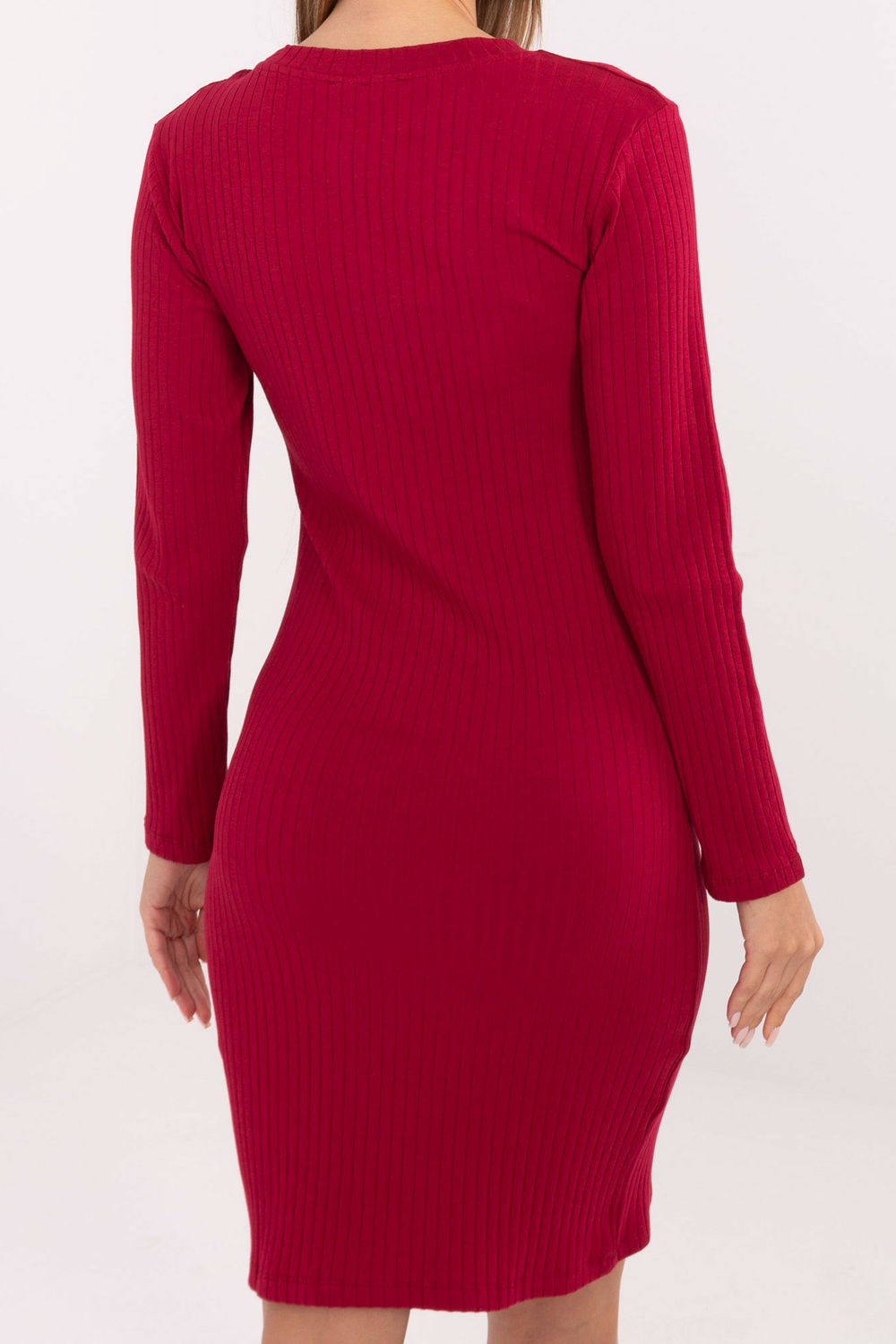 Rue Paris Burgundy Round Neck Long Sleeve Dress - view 3