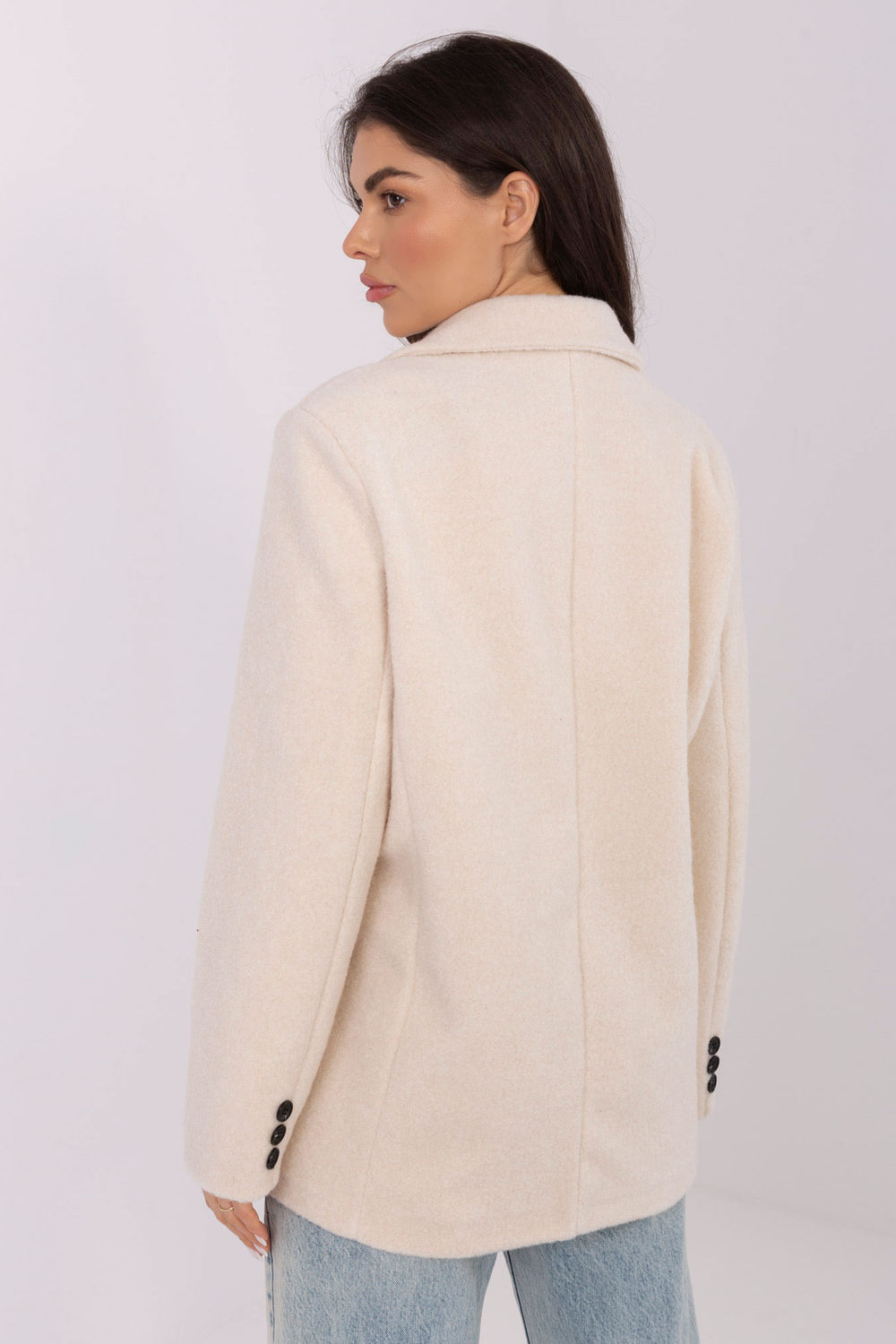 Rue Paris Light Beige Polyester Long Sleeve Coat - view 3