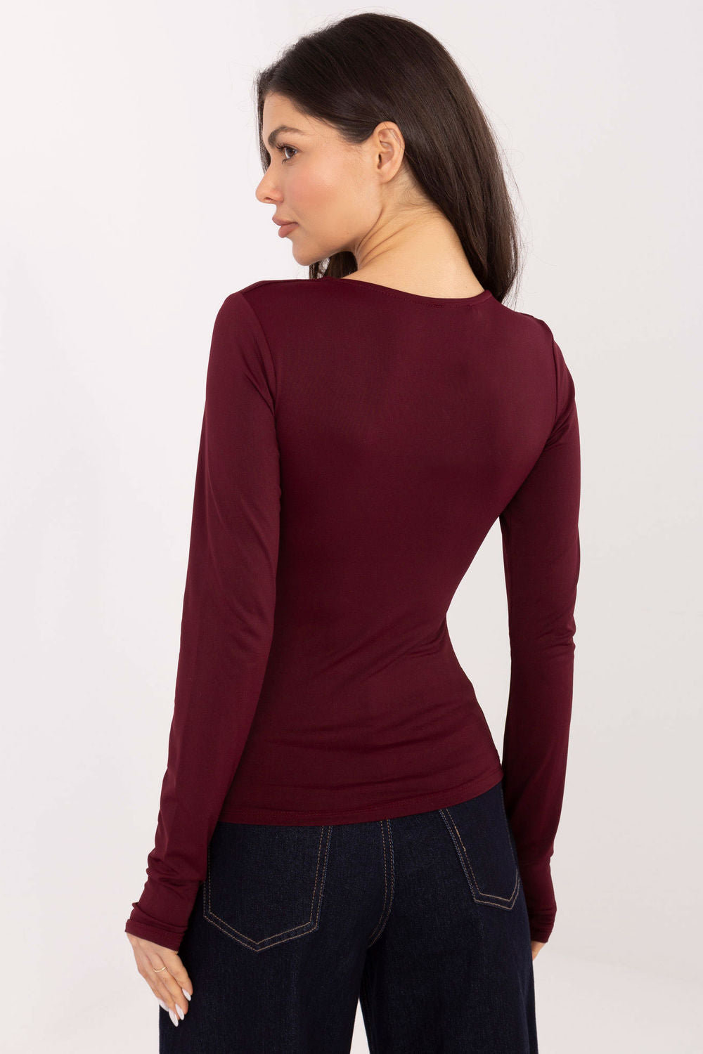 Italy Moda Burgundy Bodycon V-Neck Blouse - view 3