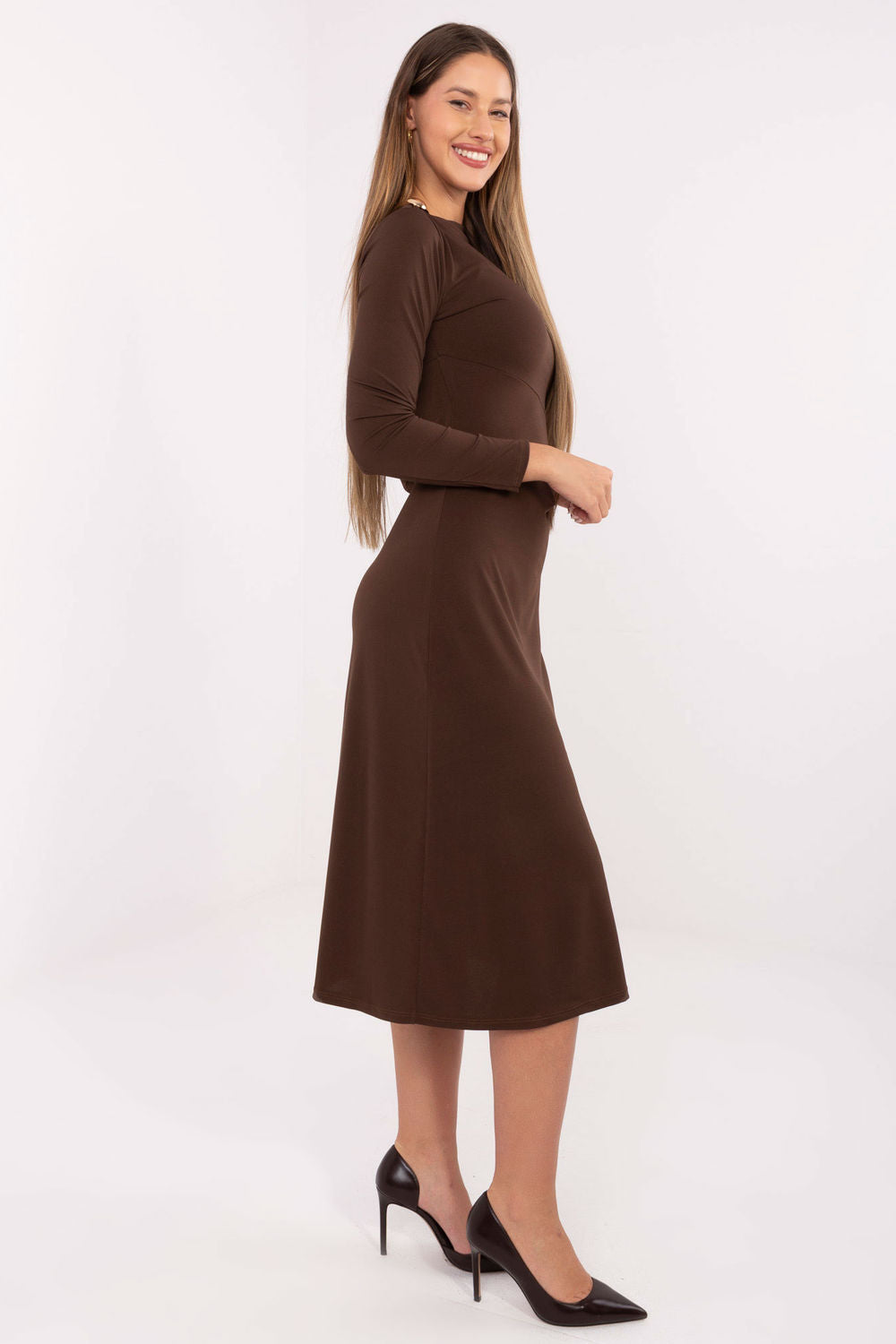 Italy Moda Brown Midi Long Sleeve Dress - view 2