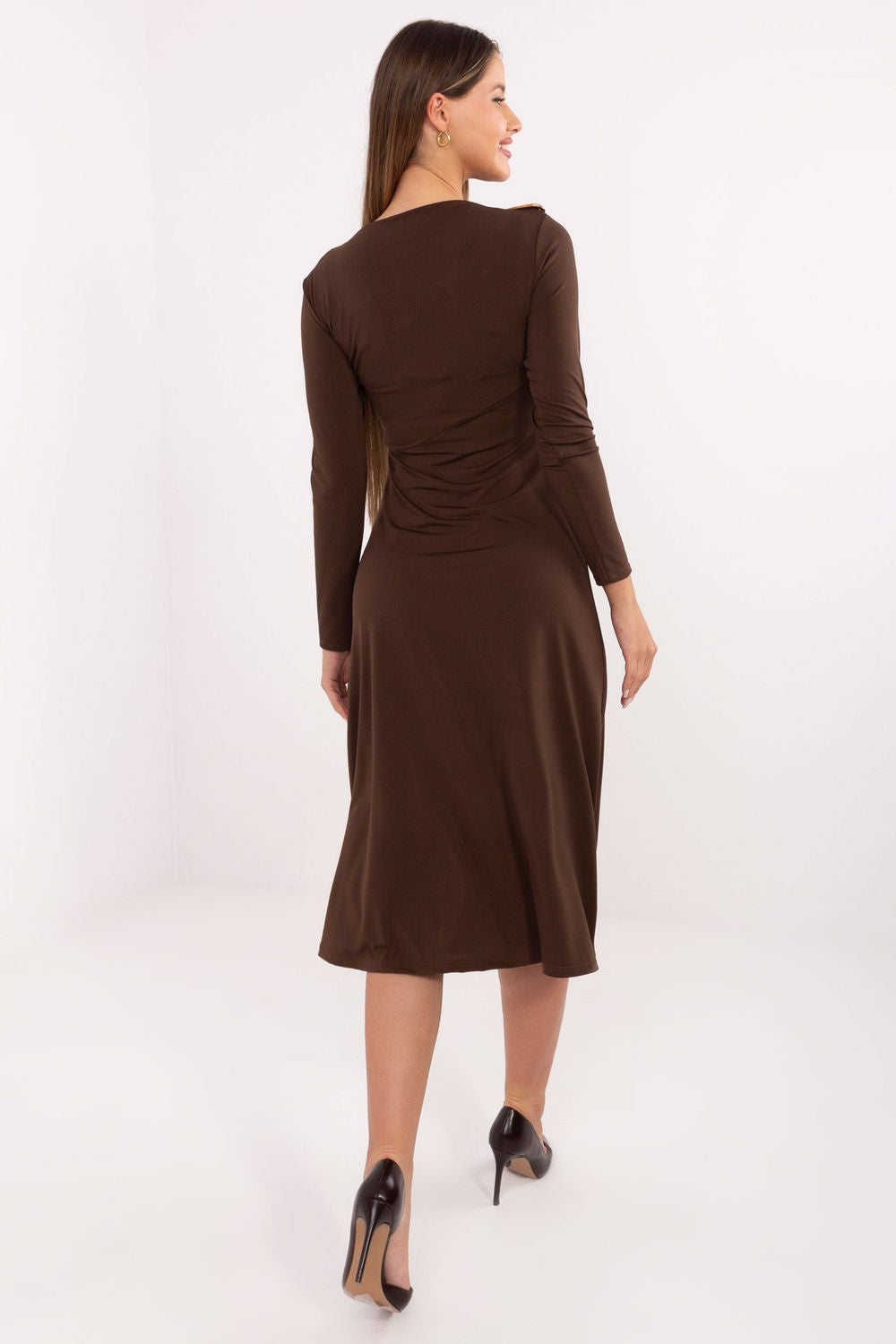 Italy Moda Brown Midi Long Sleeve Dress - view 3
