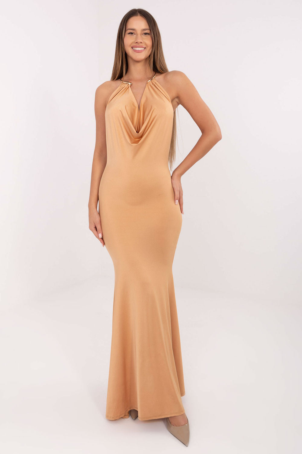 Italy Moda Camel Sleeveless Maxi Dress