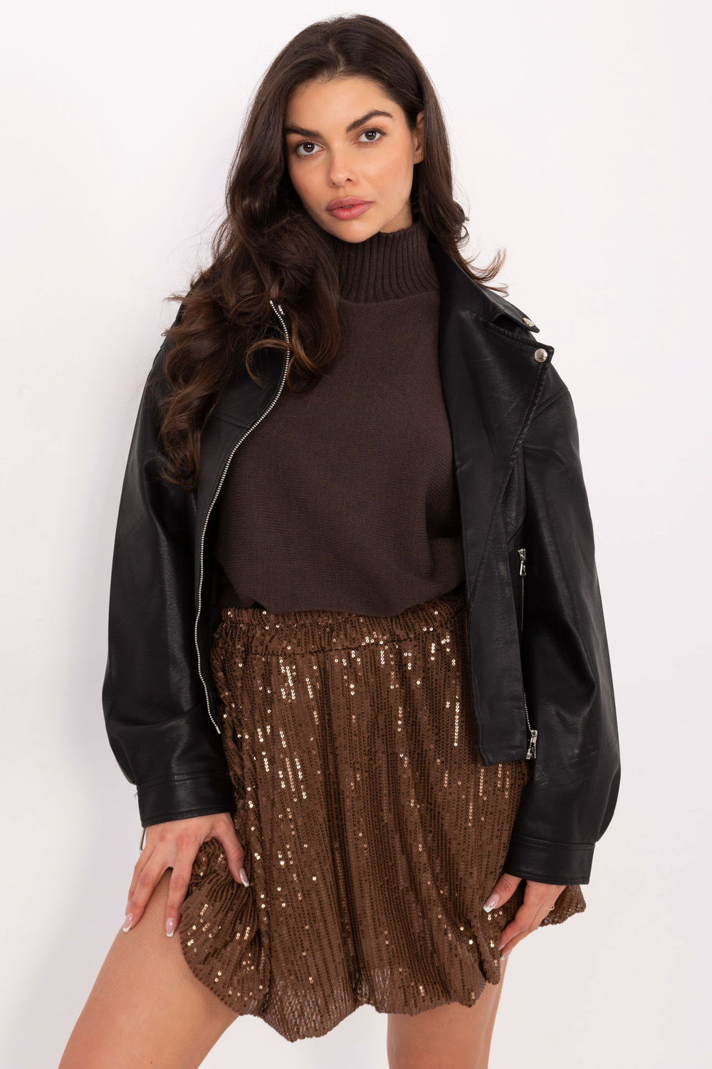 Italy Moda Brown Sequin Mini Skirt