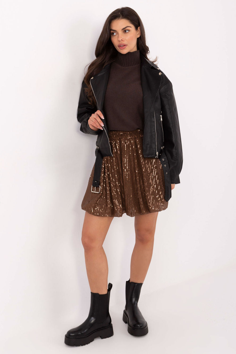 Italy Moda Brown Sequin Mini Skirt - view 2