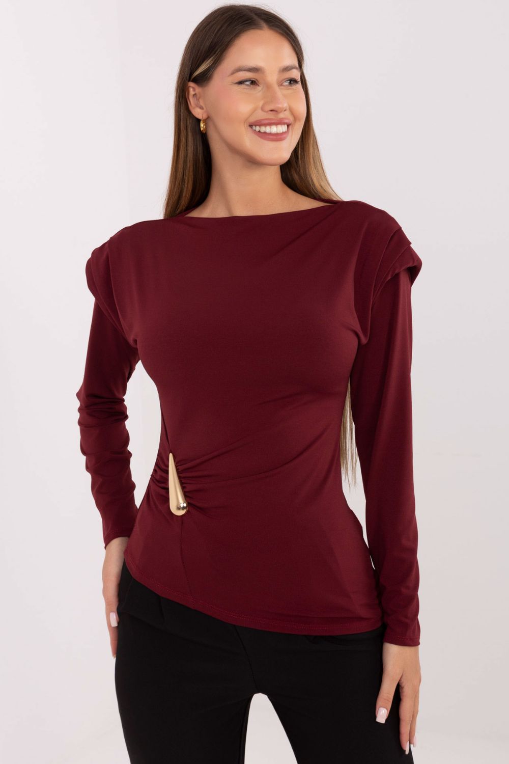 Italy Moda Burgundy Long Sleeve Blouse - view 4
