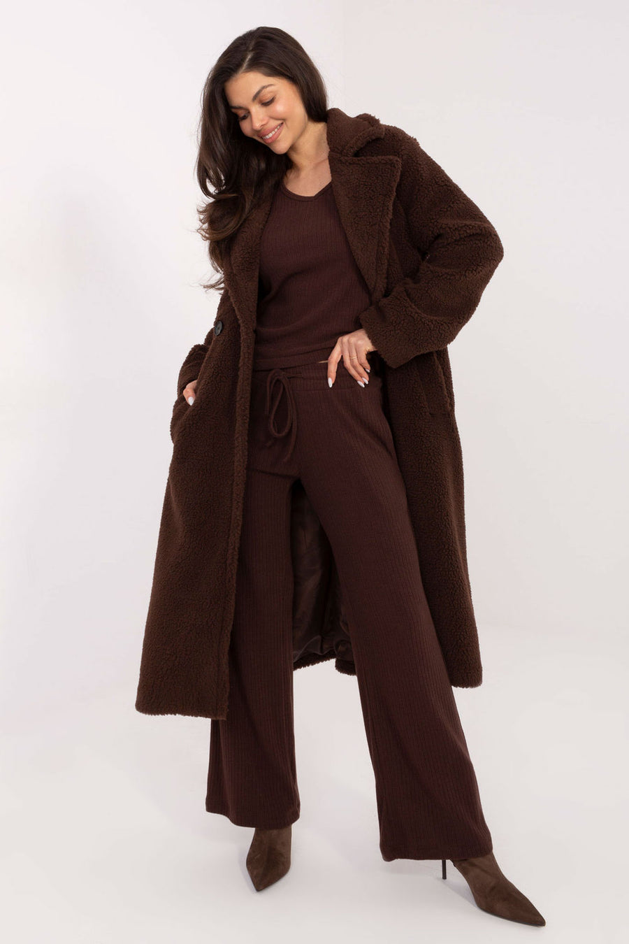 Factory Price Dark Brown Knitted Wide Leg Trousers