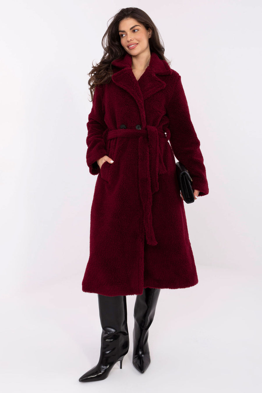 Factory Price Burgundy Collared Long Sleeve Coat