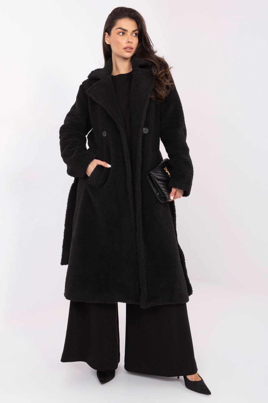 Factory Price Black Collared Long Sleeve Coat