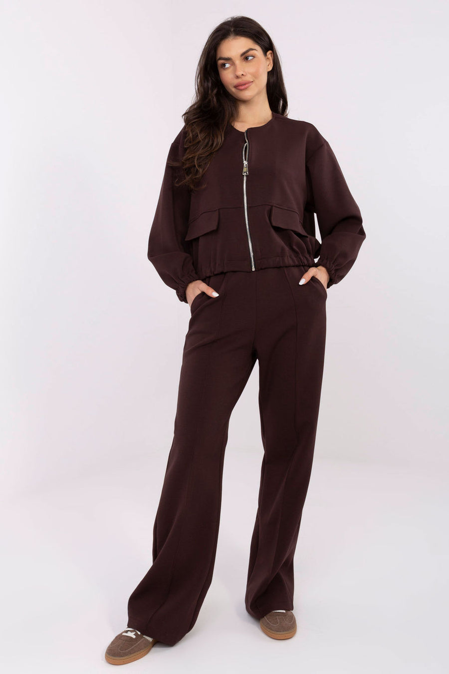 Factory Price Dark Brown Wide Leg High Waisted Joggers