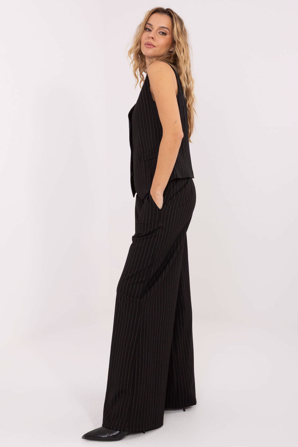 Rue Paris Black Striped Wide Leg Trousers - view 2