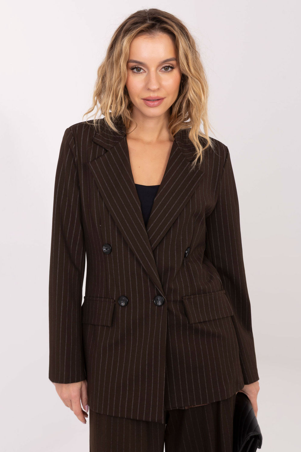 Rue Paris Dark Brown Striped Long Sleeve Jacket