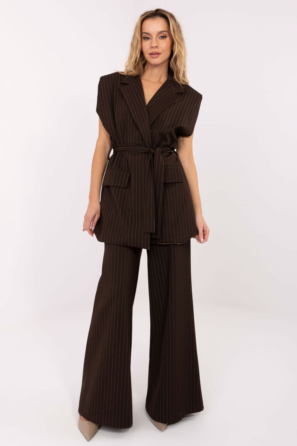Rue Paris Dark Brown Striped Gilet - view 2