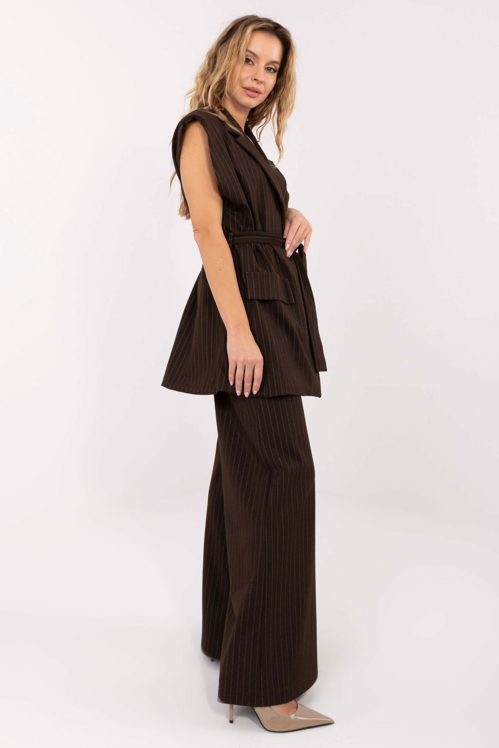 Rue Paris Dark Brown Striped Gilet - view 4