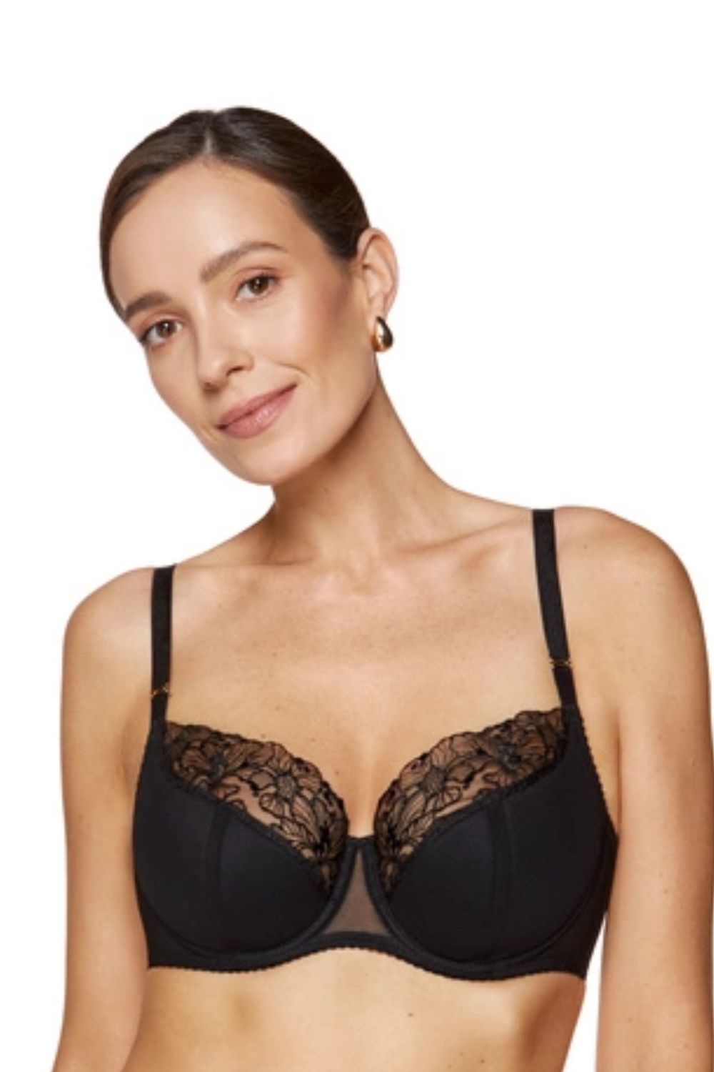 Gorteks Fleur Black Mesh Floral Semi-Soft Bra